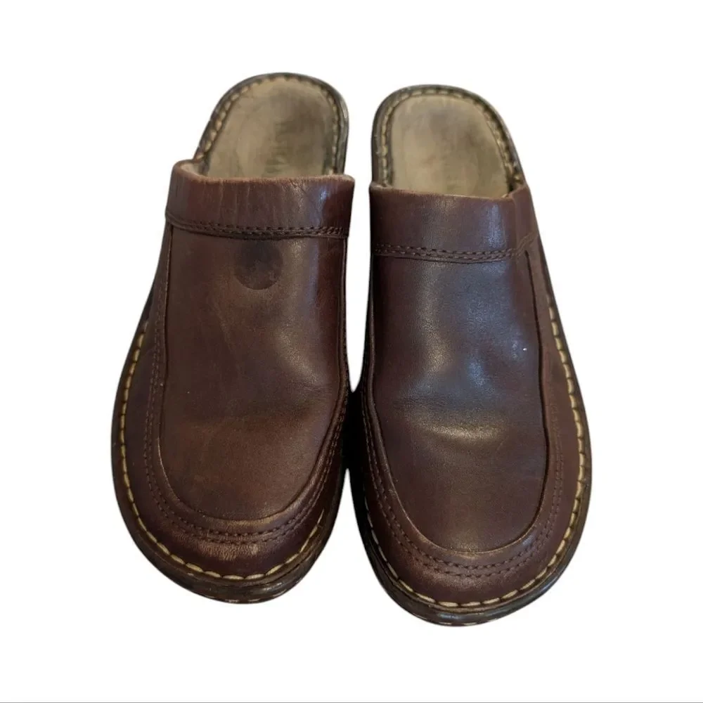 Eastland Vintage Shoes Womens 8M Casual Slip On Mule‎ Clogs Brown Leather Wedge